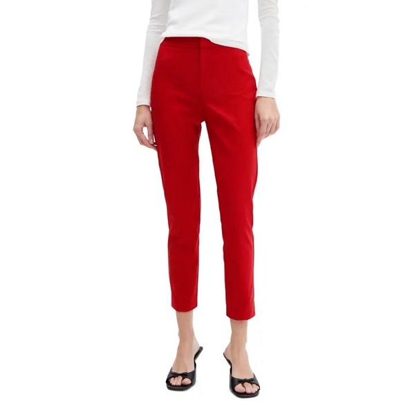 St. John Red Skinny Cropped Trousers Solid High Waist Size 4 - Picture 1 of 3